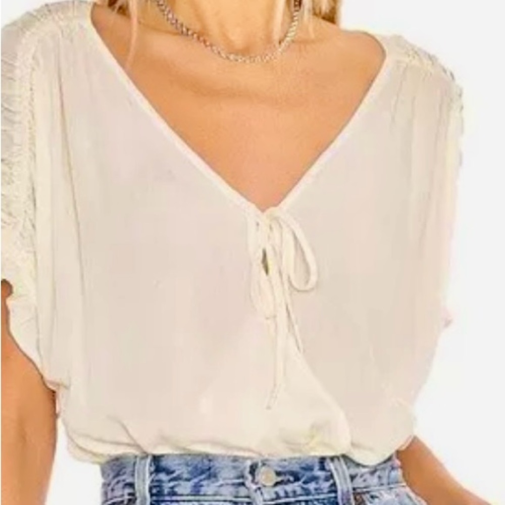 NWT Free People Cleo Ivory Ruched Sleeve Bodysuit.Sz Small Boho Romantic